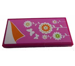 LEGO Magenta Tuile 2 x 4 avec Couverture avec Butterflies et Fleurs Autocollant (87079)