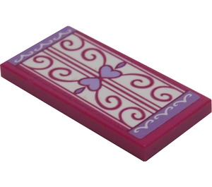 LEGO Magenta Tile 2 x 4 with Hearts and Swirls Sticker (87079)