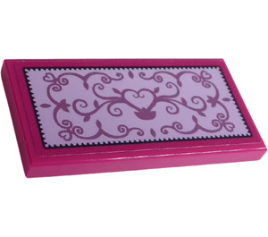 LEGO Magenta Tile 2 x 4 with Hearts and Swirls  Sticker (87079)