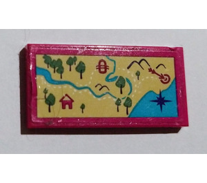 LEGO Magenta Tile 2 x 4 med Map med Water og Trees Klistremerke (87079)