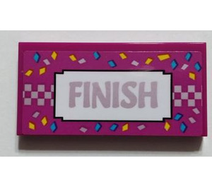 LEGO Magenta Tile 2 x 4 with Metallic Pink 'FINISH' Sticker (87079)