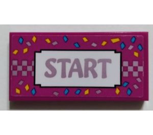 LEGO Magenta Tile 2 x 4 with Metallic Pink 'START' Sticker (87079)