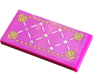 LEGO Magenta Tile 2 x 4 with Quilted Pattern and Gold Seashells in Corners Sticker (87079)