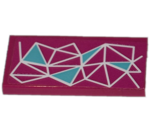 LEGO Magenta Tile 2 x 4 with White Lines and Blue Triangels Sticker (87079)