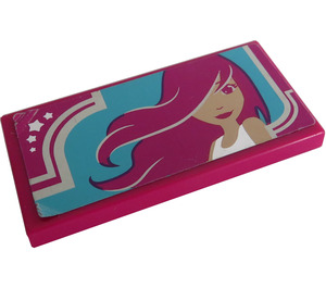 LEGO Magenta Tile 2 x 4 with Woman with Long Hair Sticker (87079)