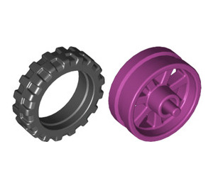 LEGO Magenta Wheel Rim Ø14.6 x 6 with Spokes and Stub Axles with Tire Ø 20.9 X 5.8  Offset Tread