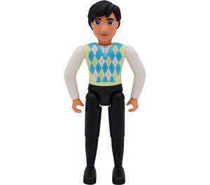 LEGO Male Belville Father with Black Legs and hair, Argyle vest (Lime and Turquoise) Minifigure