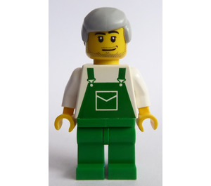 LEGO Hankøn, Grøn Overalls, Grøn Ben, Medium Stone Grå Hår Minifigur