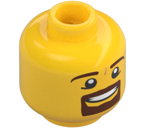 LEGO Male Head with Brown Squared Beard, Open Mouth with Teeth and White Pupils Pattern (Recessed Solid Stud) (3626 / 12784)