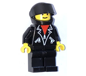 LEGO Male Leather Jacket with Zippers Black Helmet, Black Visor- Town Minifigure