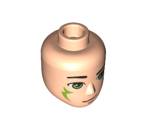 LEGO Male Minidoll Head with Lime Eyes and Elves Tribal Decoration (19996 / 37814)