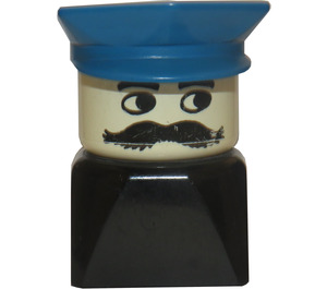 LEGO Male on Black Base, Blue Police Hat, Moustache Duplo Figure