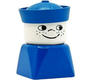 LEGO Male on Blue Base, Blue Sailor Hat, Freckles looking right Duplo Figure