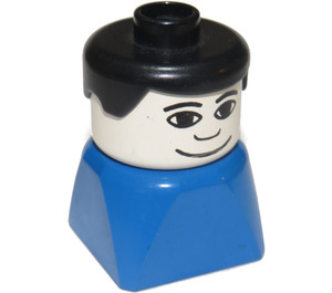 LEGO Muž na Modrá Základna s Černá Vlasy a Široký Smile Figurka Duplo