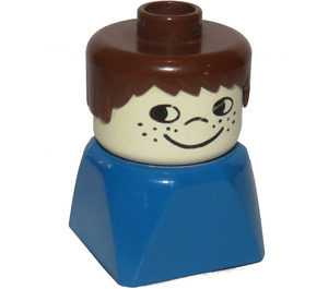 LEGO Muž na Modrá Základna s Hnědá Vlasy a Freckles Figurka Duplo