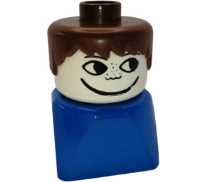 LEGO Male on blue base with Brown Hair and Freckles Duplo Figure