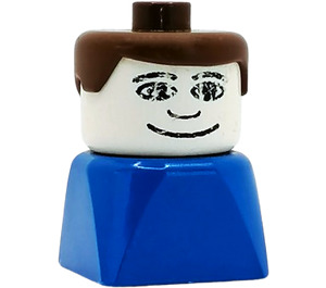 LEGO Male on Blue Base with Brown Hair and Wide Smile Duplo Figure