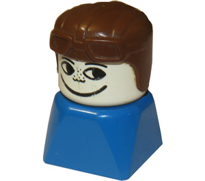 LEGO Male on Blue Base with Freckles and Brown Aviator Hat Minifigure