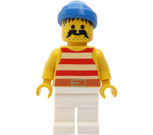 LEGO Male Ship Pirate with White and Red Stripes Shirt and Large Moustache Minifigure