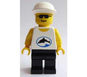 LEGO Männlich, Weiß Hemd mit Balck Delfin im Blau Oval und Schwarz Sonnenbrille Minifigur