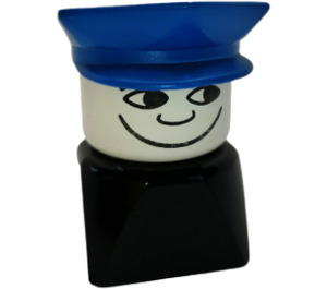 LEGO Hombre con Negro Base y Azul Policía Sombrero Figura Duplo