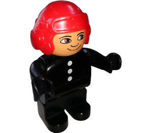 LEGO Male mit Schwarz Beine und oben, rot Helm Duplo Abbildung