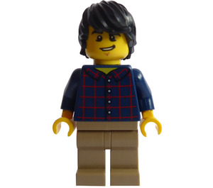 LEGO Männlich mit Plaid Button Hemd und Dunkles Beige Beine Minifigur