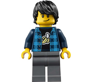 LEGO Muž v Dark Modrá Plaid Košile s Banán logo Minifigurka