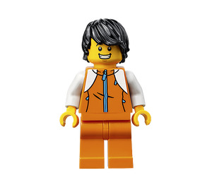 LEGO Muž v oranžová Zipper Bunda s Bílá Paže Minifigurka