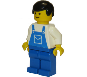 LEGO Mann med Blå Kjeledress og Svart Hår Minifigur