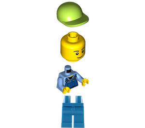 LEGO Man mit Blau Overalls, Lime Deckel Minifigur