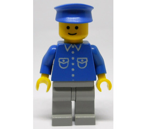 LEGO Man with Blue Shirt, Light Gray Legs, Blue Hat Minifigure