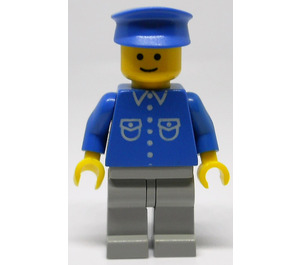 LEGO Man avec Bleu Shirt, Light grise Jambes, Bleu Chapeau Figurine