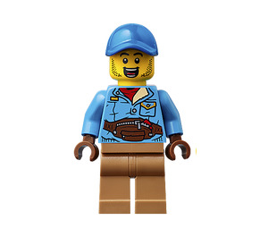 LEGO Mand med Mørk Azure Jakke og Bælte Taske Minifigur