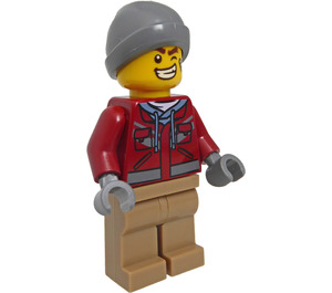 LEGO Man with Dark Red Jacket over Dark Stone Gray Hoodie