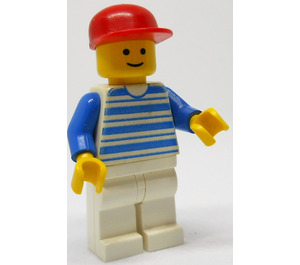 LEGO Man mit Horizontal Blau Lines, rot Deckel Minifigur