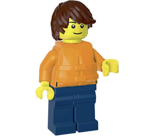 LEGO Mann mit Orange oben und Schwimmweste Minifigur