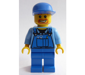 LEGO Man met Overalls met Tooling, Blauw Pet en Beard around Mouth minifiguur