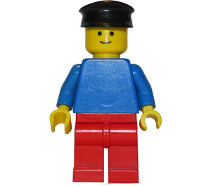 LEGO Mann med Vanlig Blå Overkropp, Rød Ben, Svart Hatt Minifigur