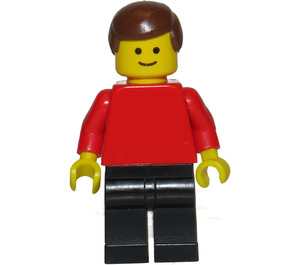 LEGO Man met Vlak Rood Torso, Zwart Poten, Bruin Haar Minifiguur