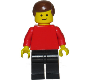 LEGO Man with Plain Red Torso, Black Legs, Brown Hair Minifigure ...