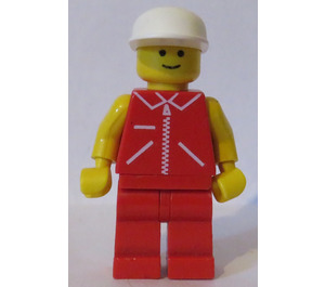 LEGO Man with Red Jacket with Zipper, Red Legs, White Cap Minifigure