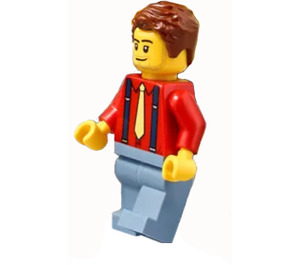 LEGO Man with red Shirt, tan Tie and suspenders Minifigure