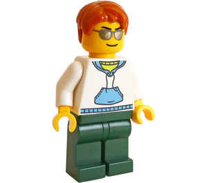 LEGO Man with White Hoodie and Dark Orange Hair Minifigure