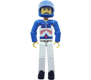 LEGO Man with White Top with Red Stripes and Helmet Technic Figure