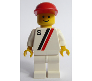 LEGO Man med Vit med Röd och Svart Rand, Röd Keps Minifigur