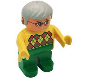 LEGO Man with Yellow Argyle Sweater and Gray Hair Duplo Figure