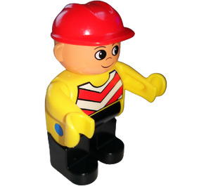 LEGO Man with Yellow Chevron Vest, Red Construction Helmet Duplo Figure