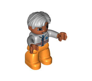 LEGO Medic met Zipper Top en Grijs Haar Duplo Figuur met lichtgrijze handen