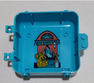 LEGO Medium Azure Box 3 x 8 x 6.7 with Female Hinge with Stephanie's Tent Door with Yellow backpack Sticker (64454)